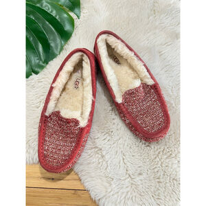 UGG ANSLEY FANCY BURGUNDY WINE SHEARLING MOCCASIN SHOE US 5.5